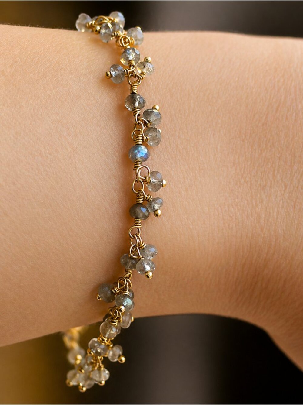 Athena Designs 14K Gold Filled Labradorite Gemstone Cluster Bracelet